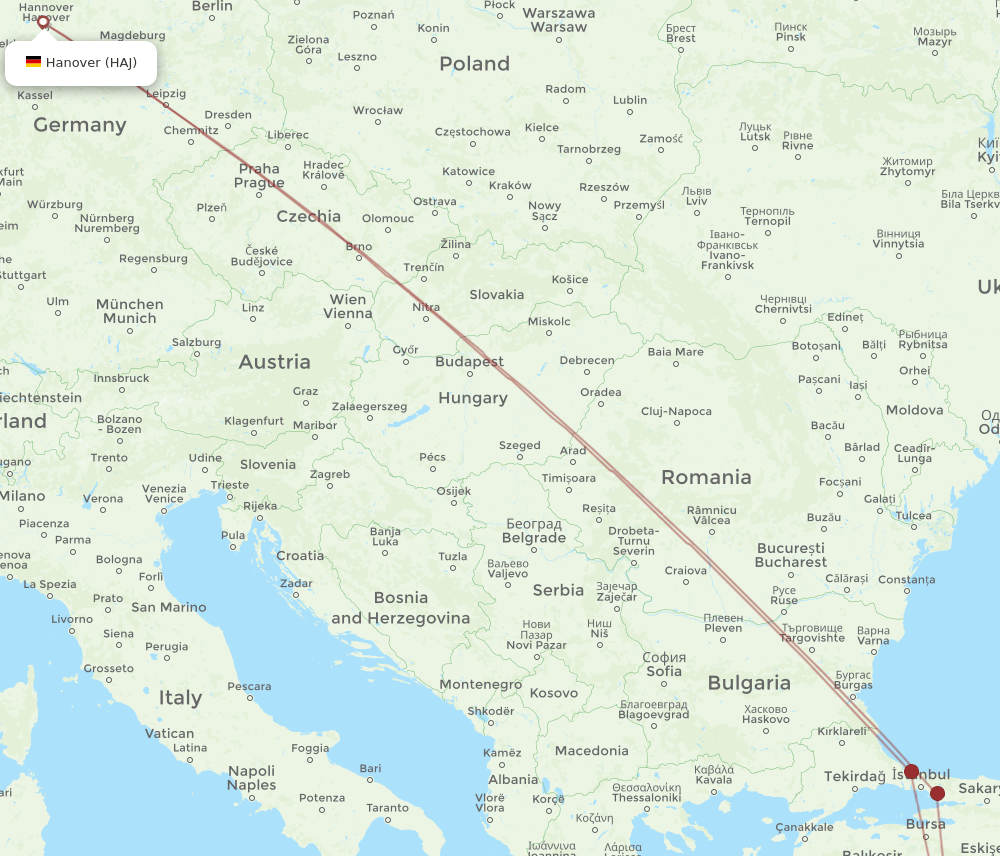 HAJ-DNZ flight routes
