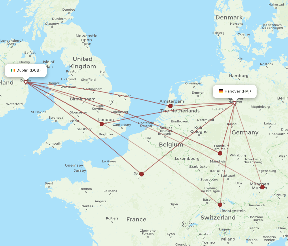 HAJ to DUB flights and routes map