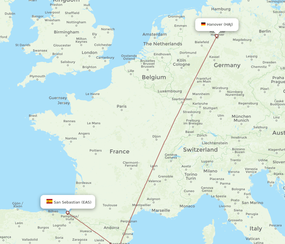 HAJ to EAS flights and routes map