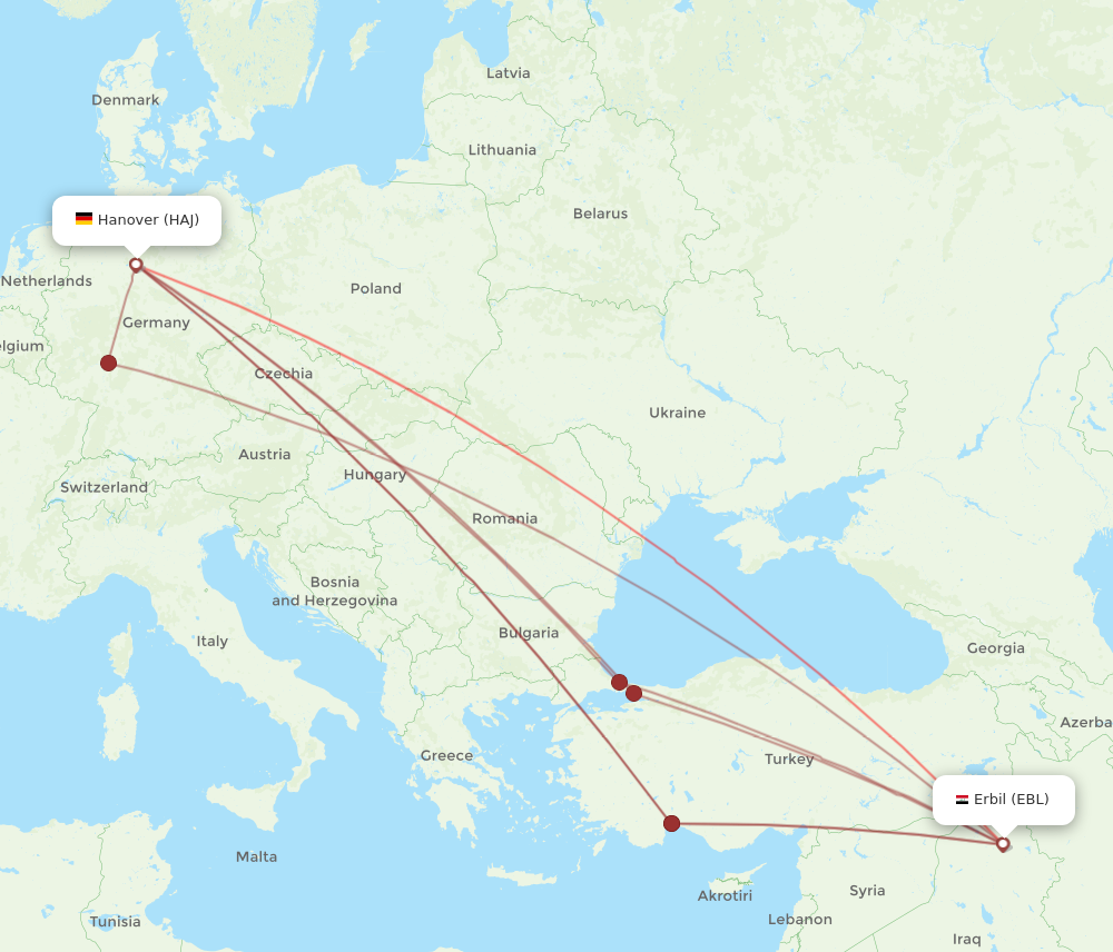 HAJ to EBL flights and routes map