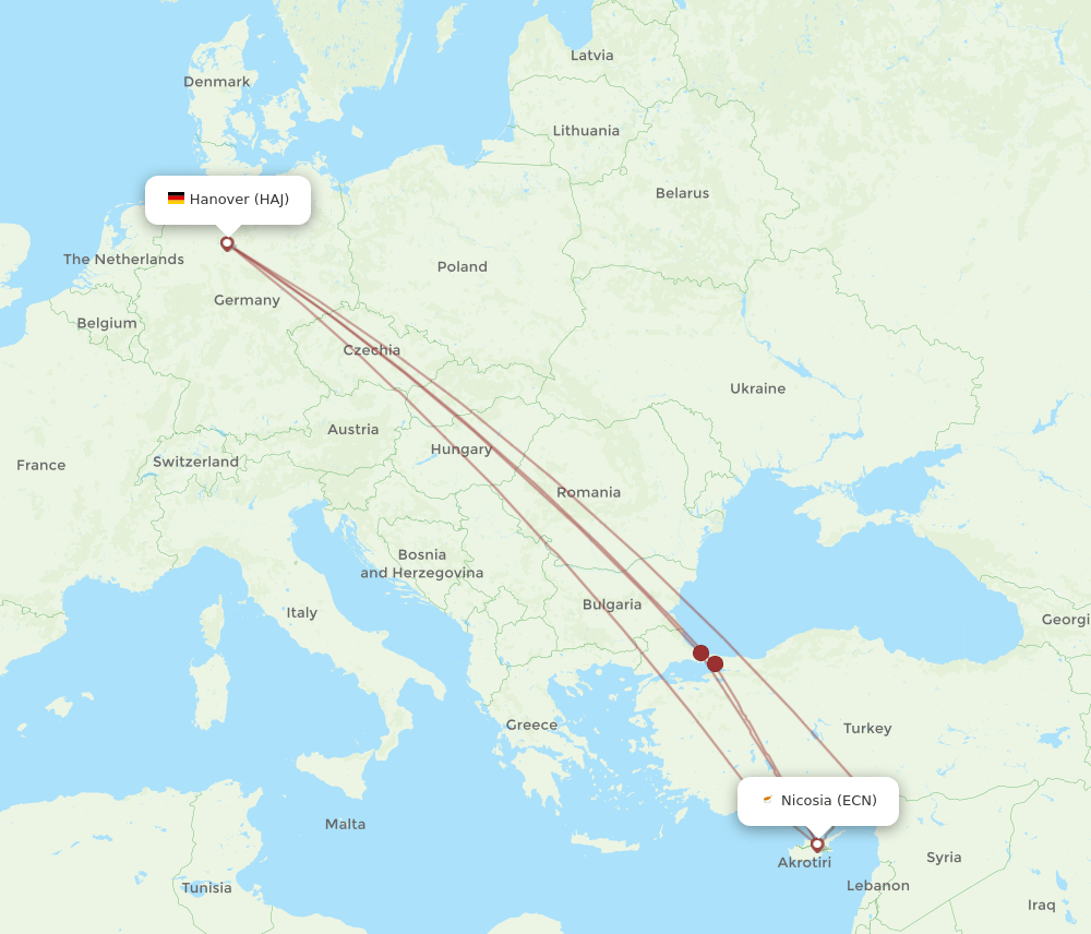 HAJ-ECN flight routes
