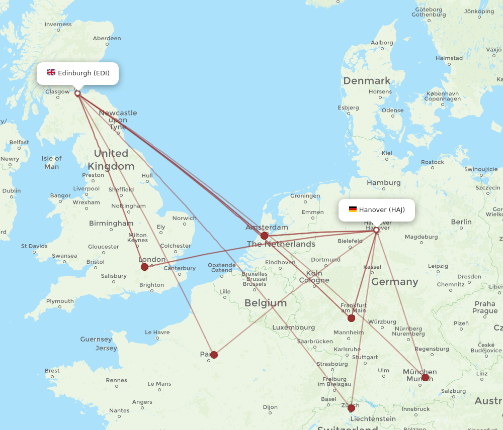 HAJ to EDI flights and routes map