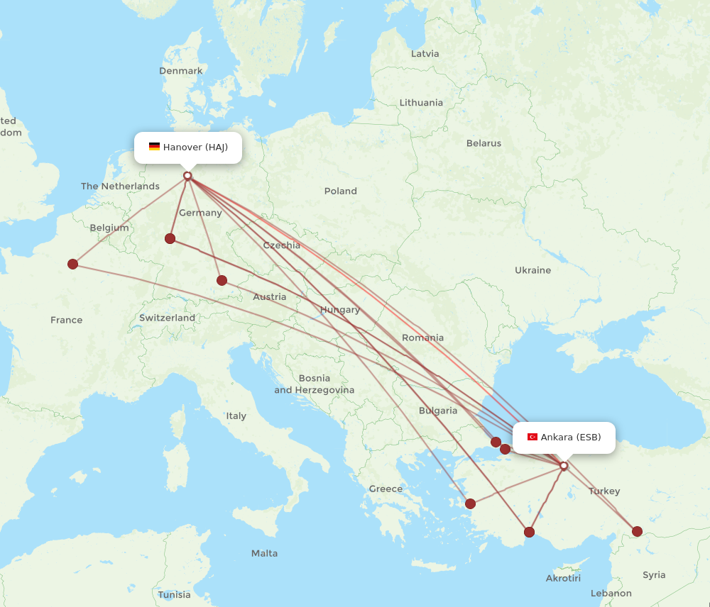 HAJ to ESB flights and routes map