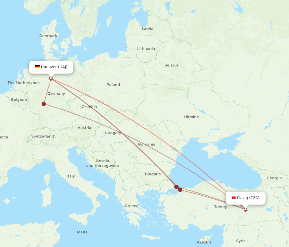 HAJ-EZS flight routes