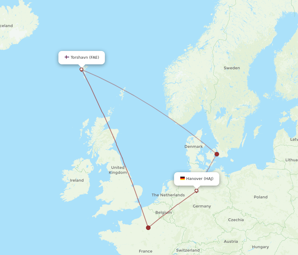 HAJ-FAE flight routes