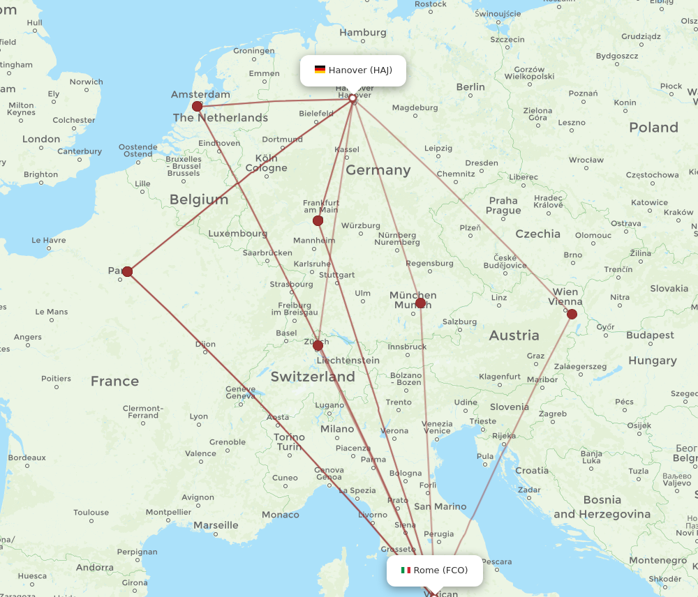 HAJ to FCO flights and routes map