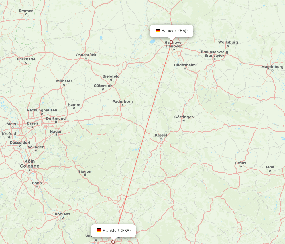 HAJ to FRA flights and routes map