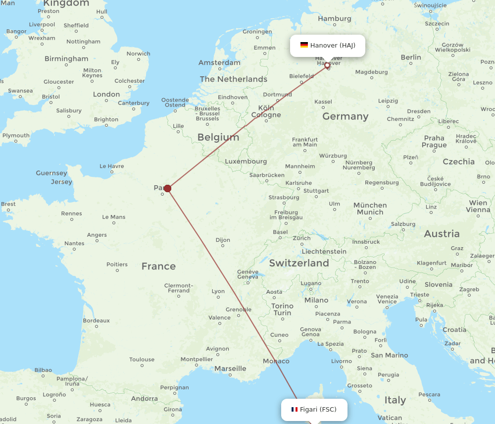 HAJ-FSC flight routes