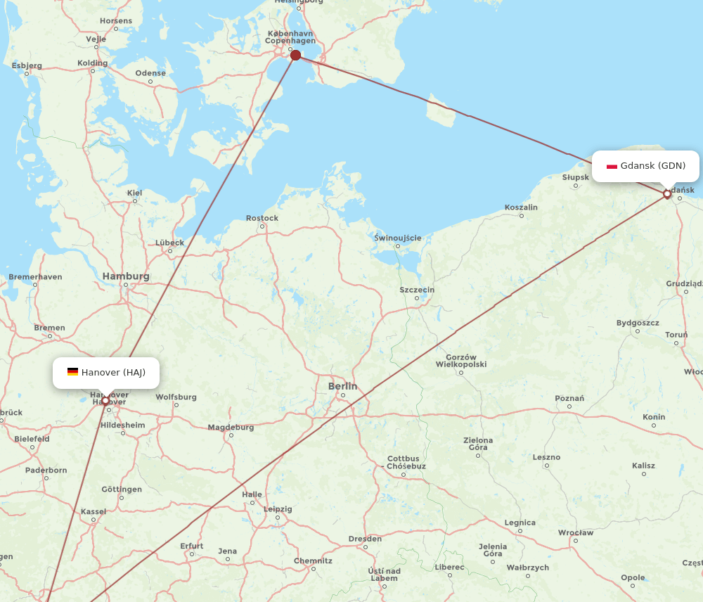 HAJ-GDN flight routes