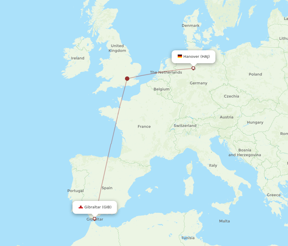 HAJ to GIB flights and routes map