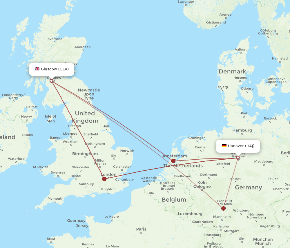 HAJ to GLA flights and routes map