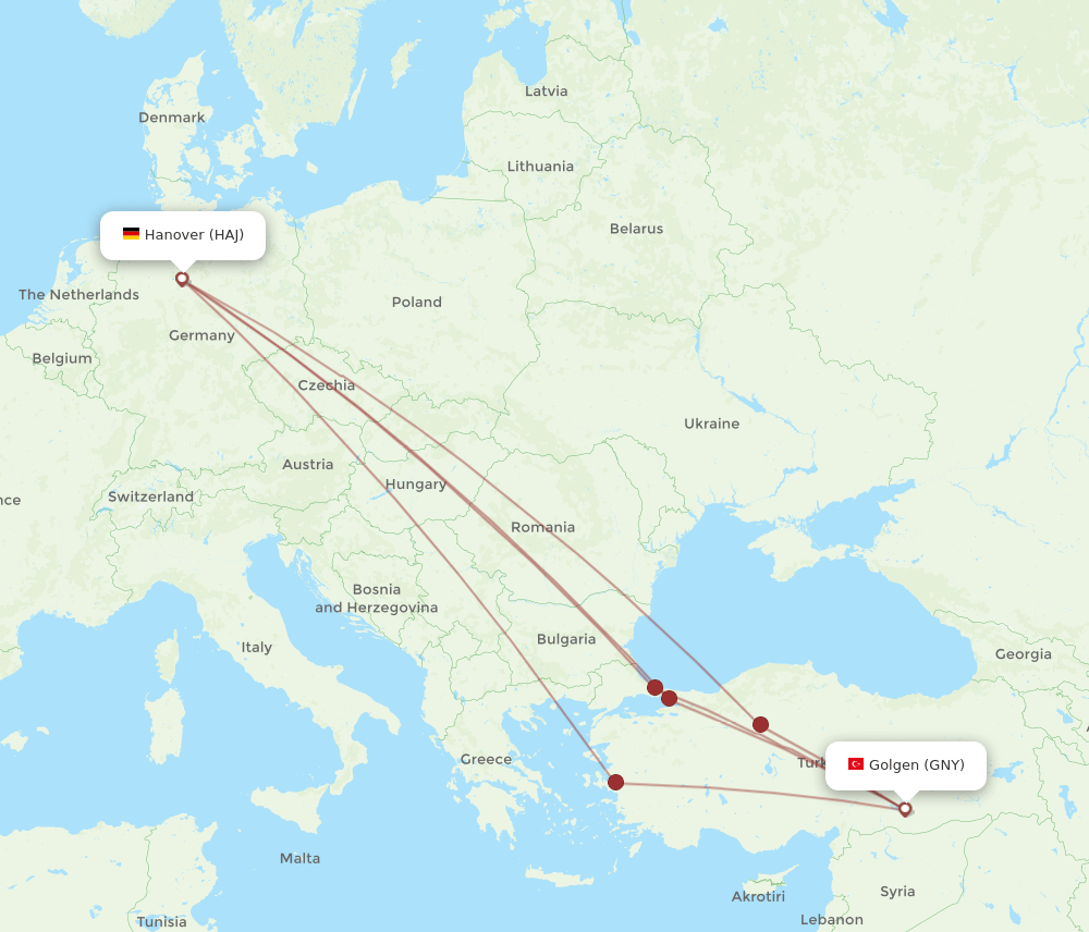 HAJ-GNY flight routes