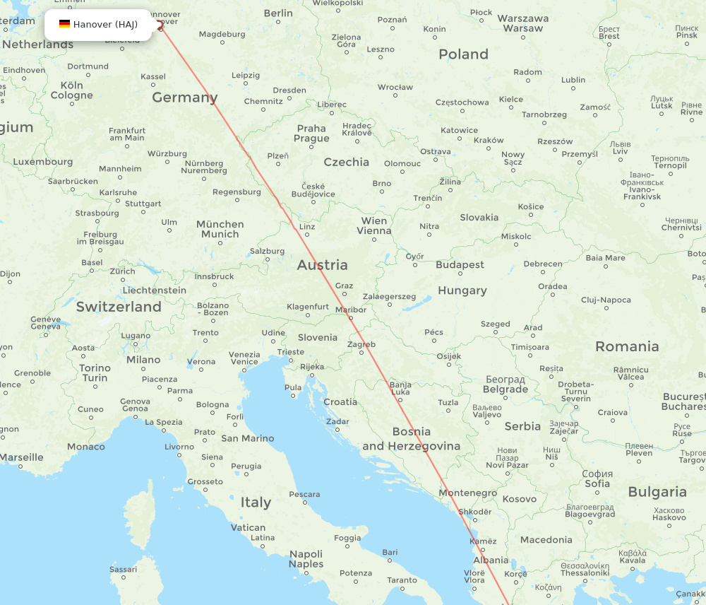 Hanover - Patras route map and flight paths