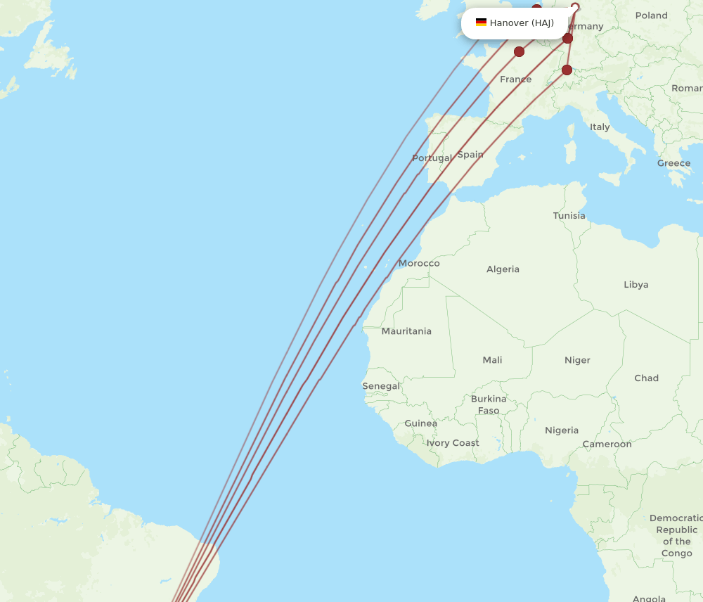 HAJ-GRU flight routes