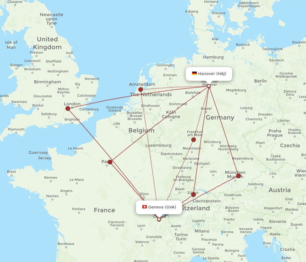 HAJ to GVA flights and routes map