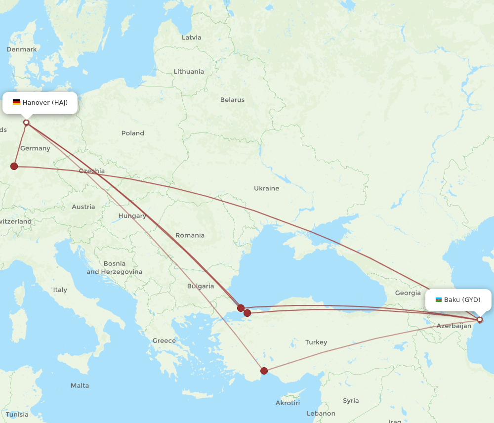 HAJ-GYD flight routes