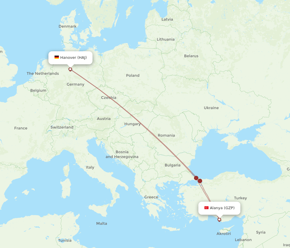 HAJ-GZP flight routes
