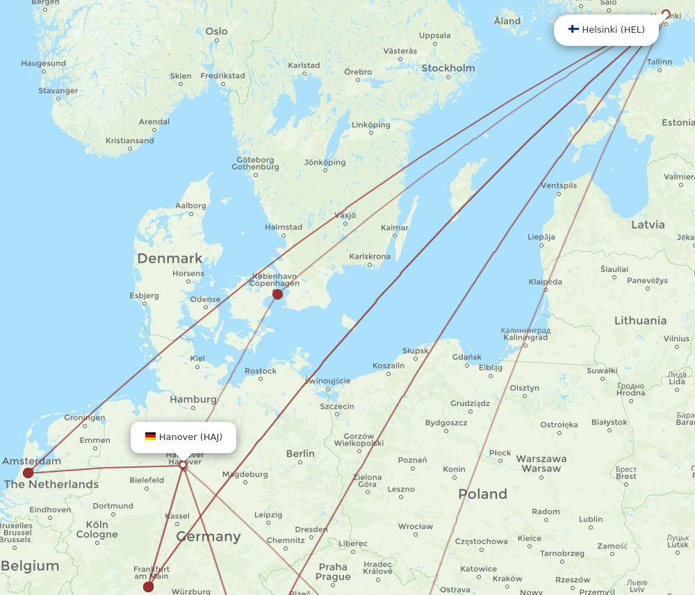 HAJ-HEL flight routes