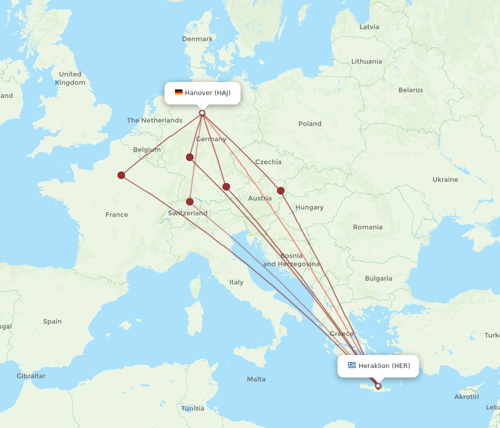 HAJ to HER flights and routes map