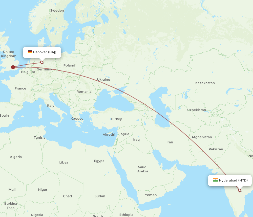 HAJ-HYD flight routes