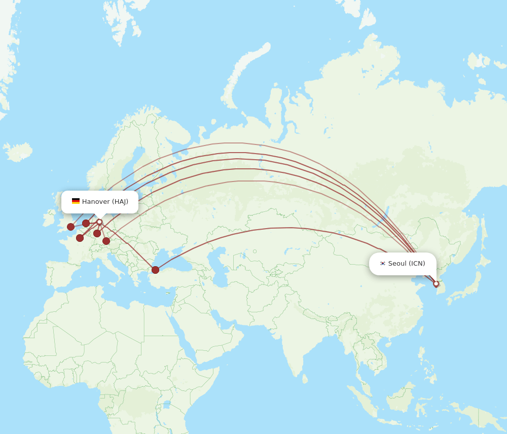 HAJ to ICN flights and routes map