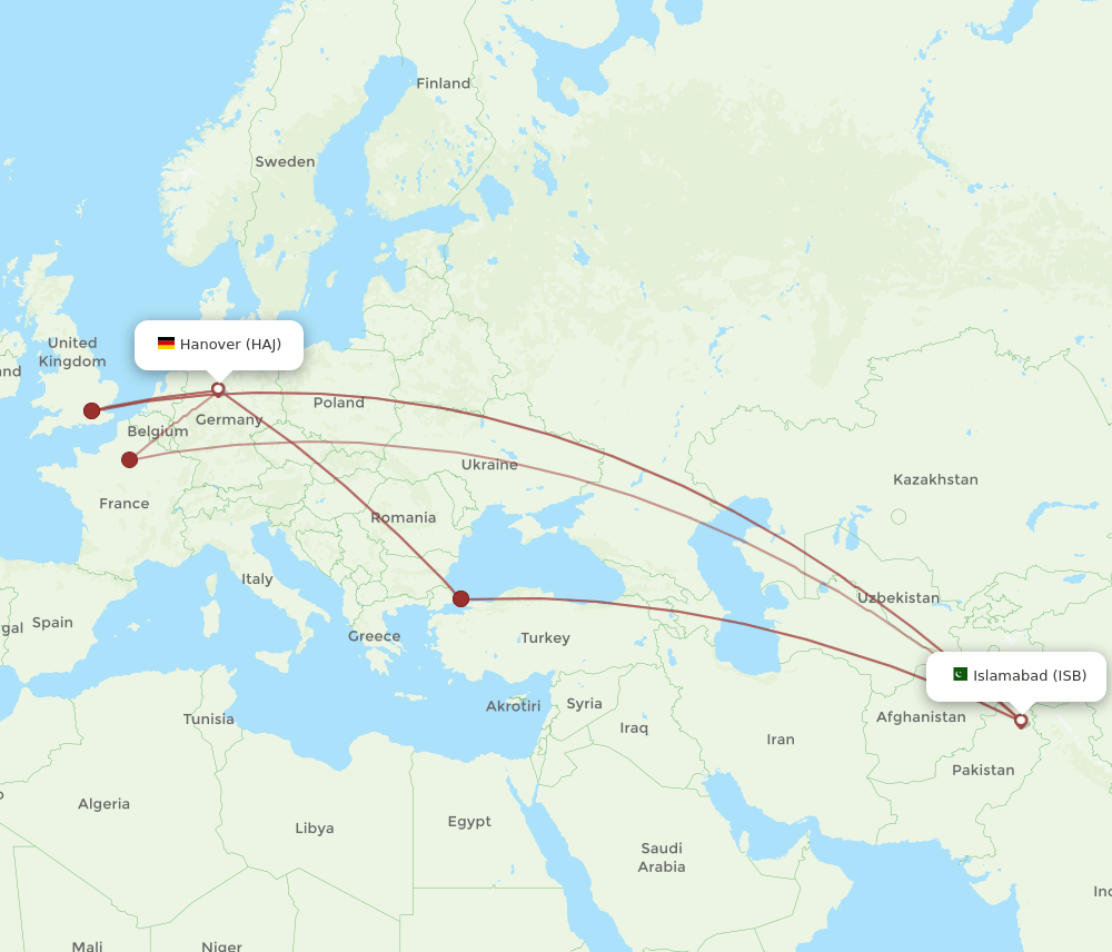 HAJ-ISB flight routes