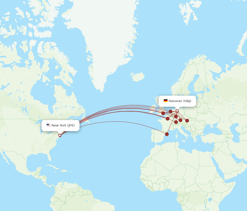 HAJ to JFK flights and routes map