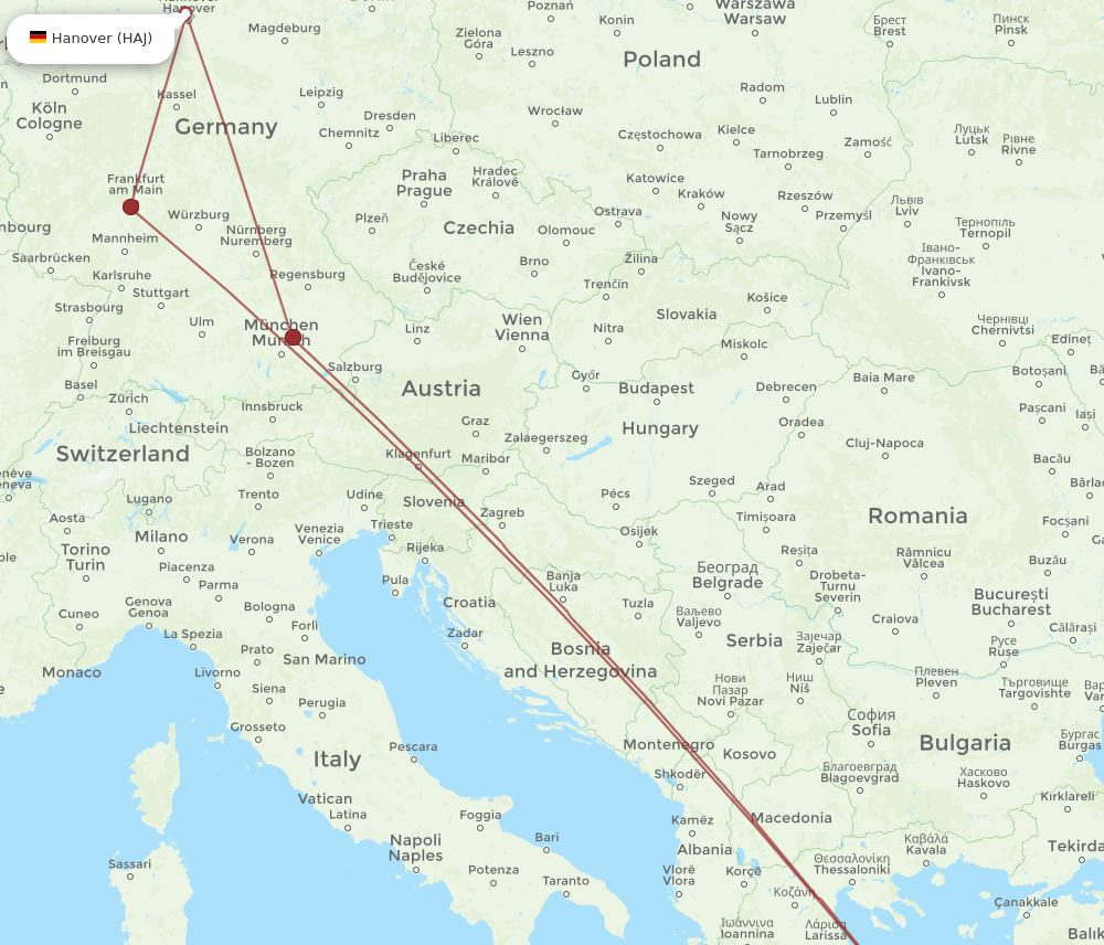 HAJ-JMK flight routes