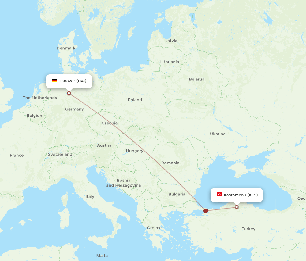 HAJ to KFS flights and routes map