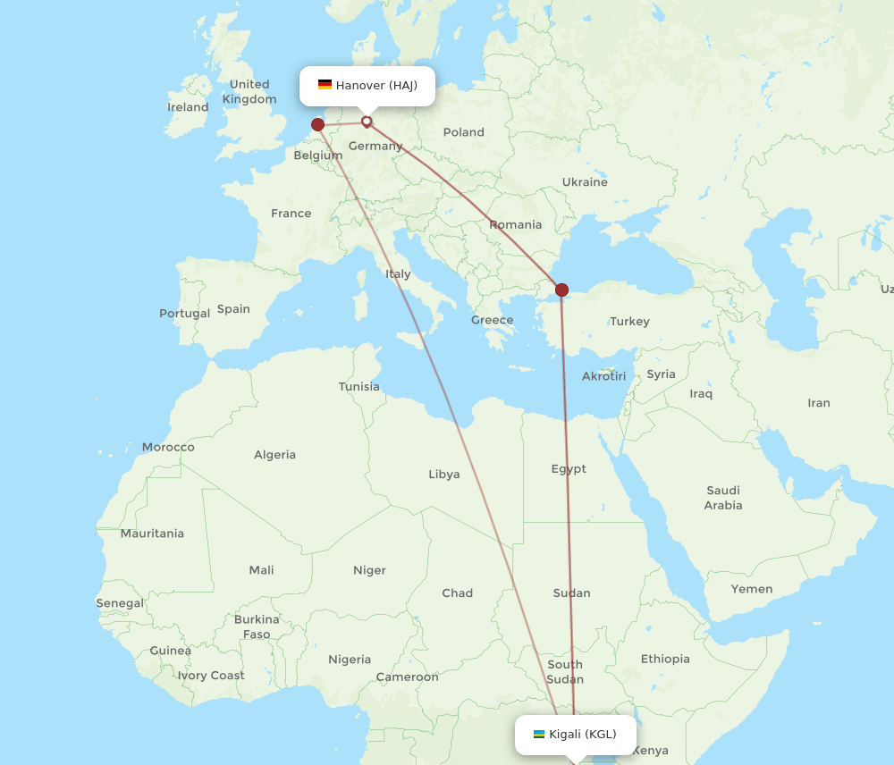 HAJ-KGL flight routes
