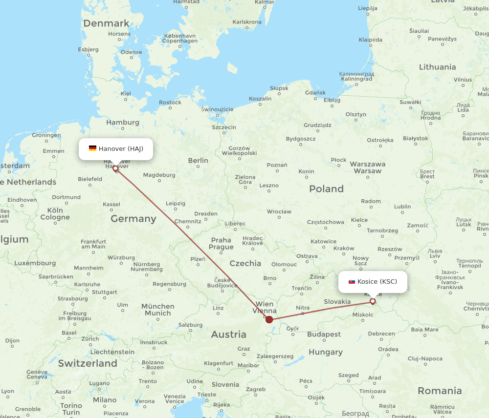 HAJ-KSC flight routes