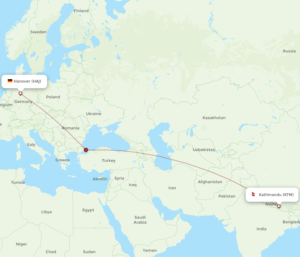 HAJ-KTM flight routes