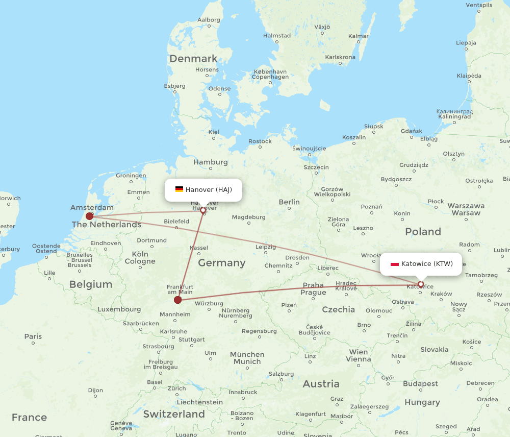 HAJ-KTW flight routes