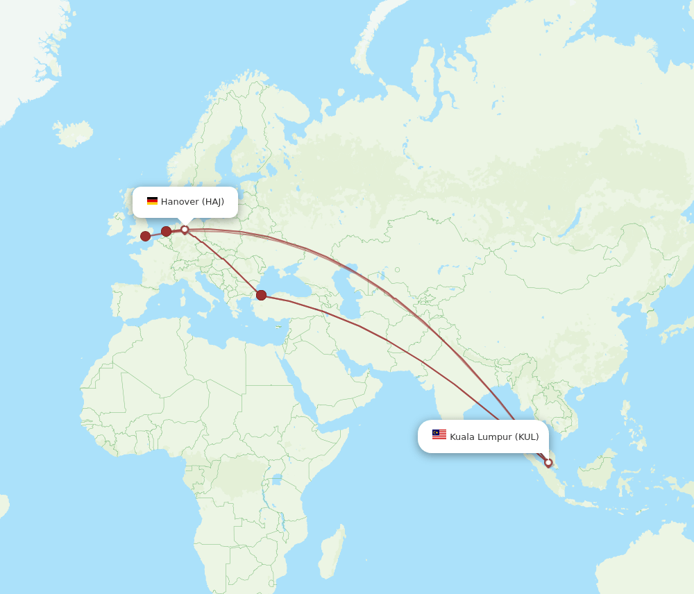 HAJ-KUL flight routes