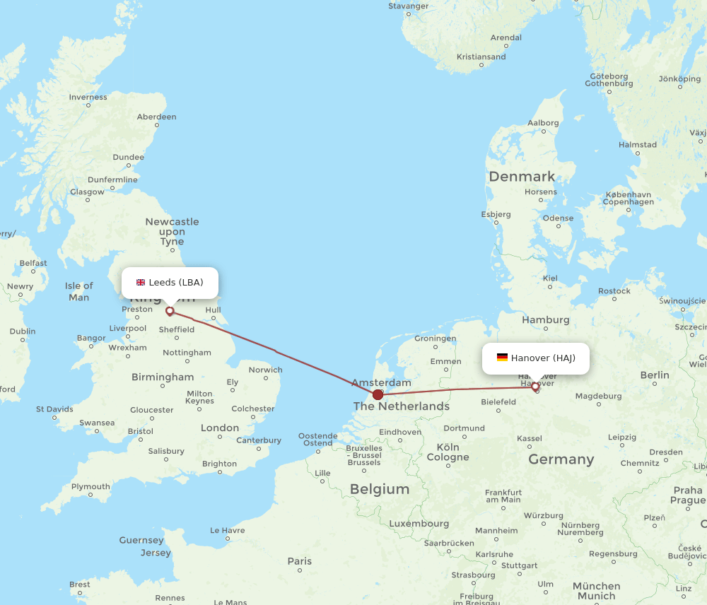 HAJ to LBA flights and routes map