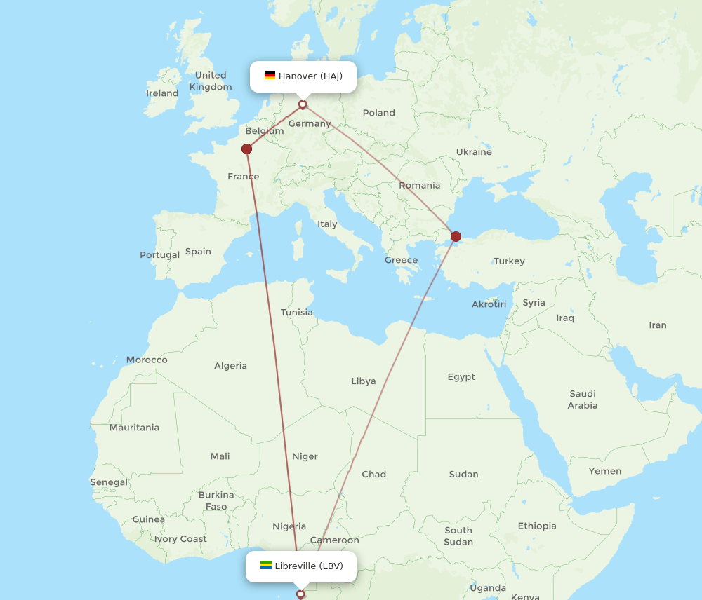 HAJ-LBV flight routes