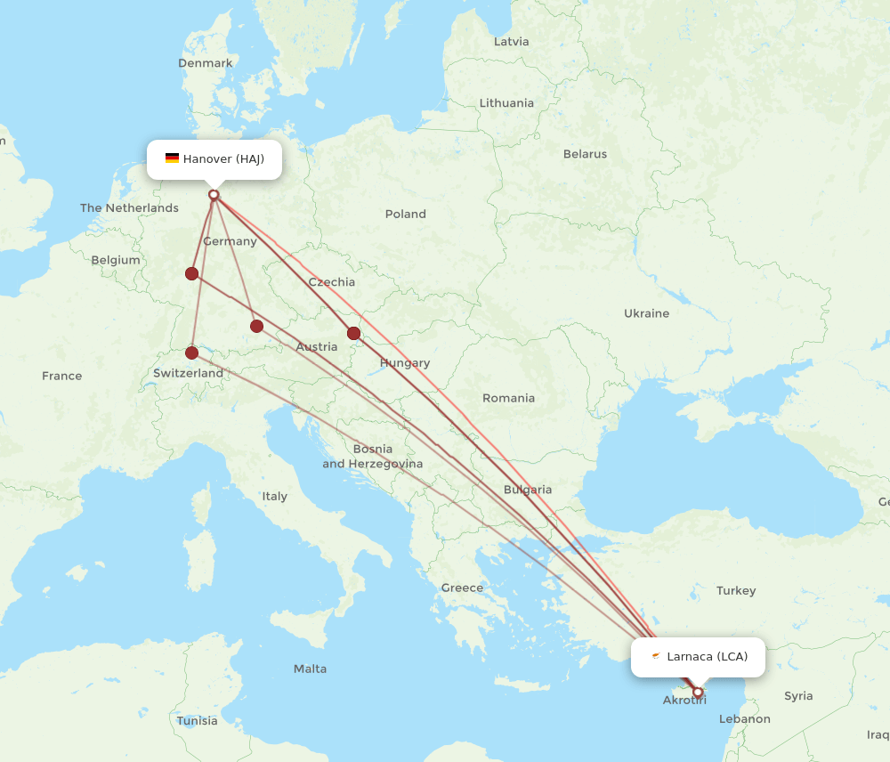 HAJ-LCA flight routes