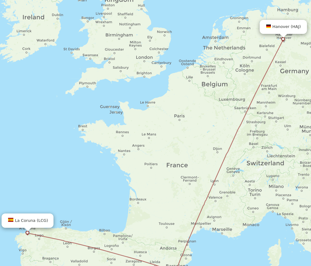 HAJ-LCG flight routes