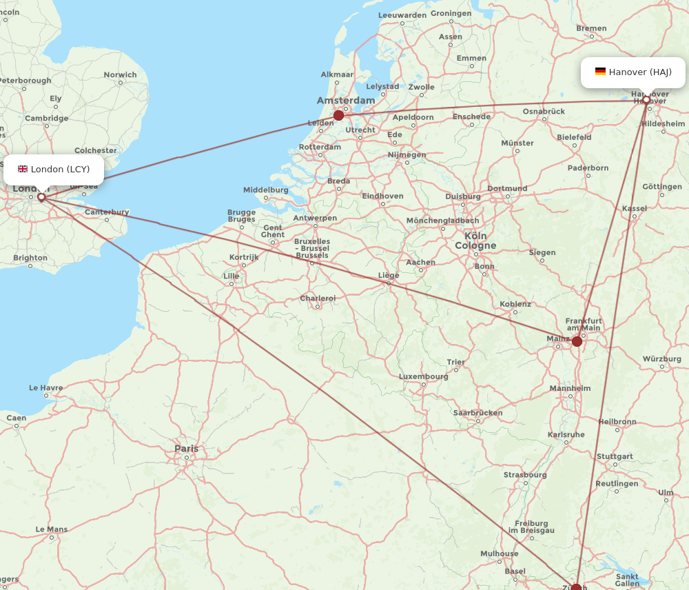 HAJ to LCY flights and routes map