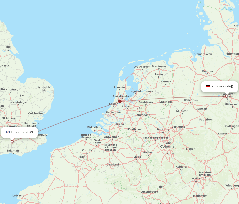 HAJ to LGW flights and routes map