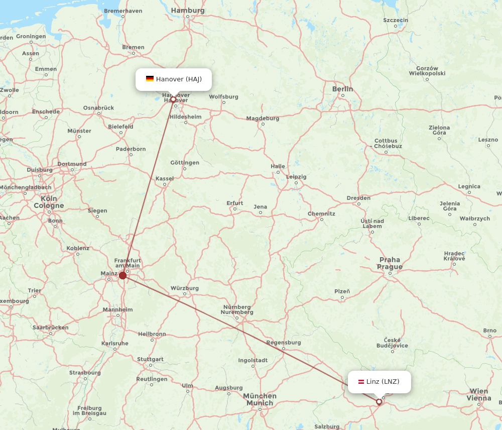 HAJ to LNZ flights and routes map
