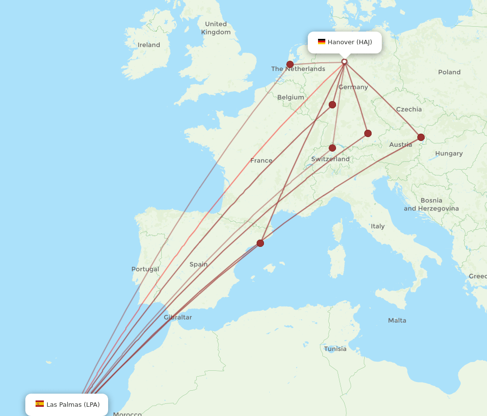 HAJ to LPA flights and routes map