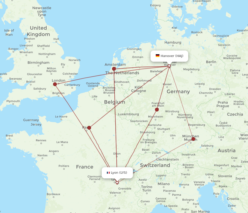 HAJ to LYS flights and routes map