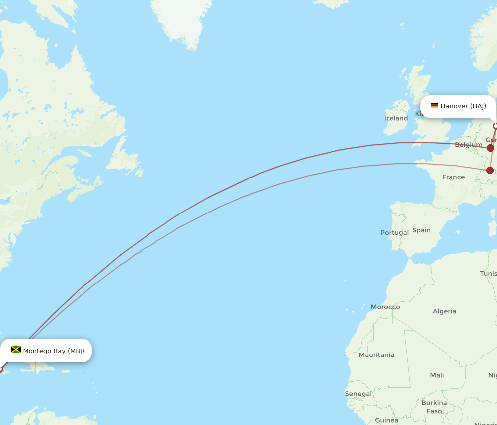 HAJ-MBJ flight routes