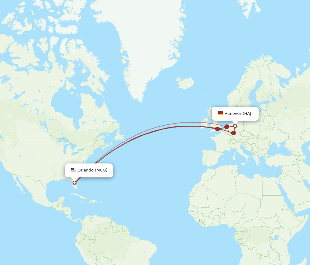 HAJ-MCO flight routes