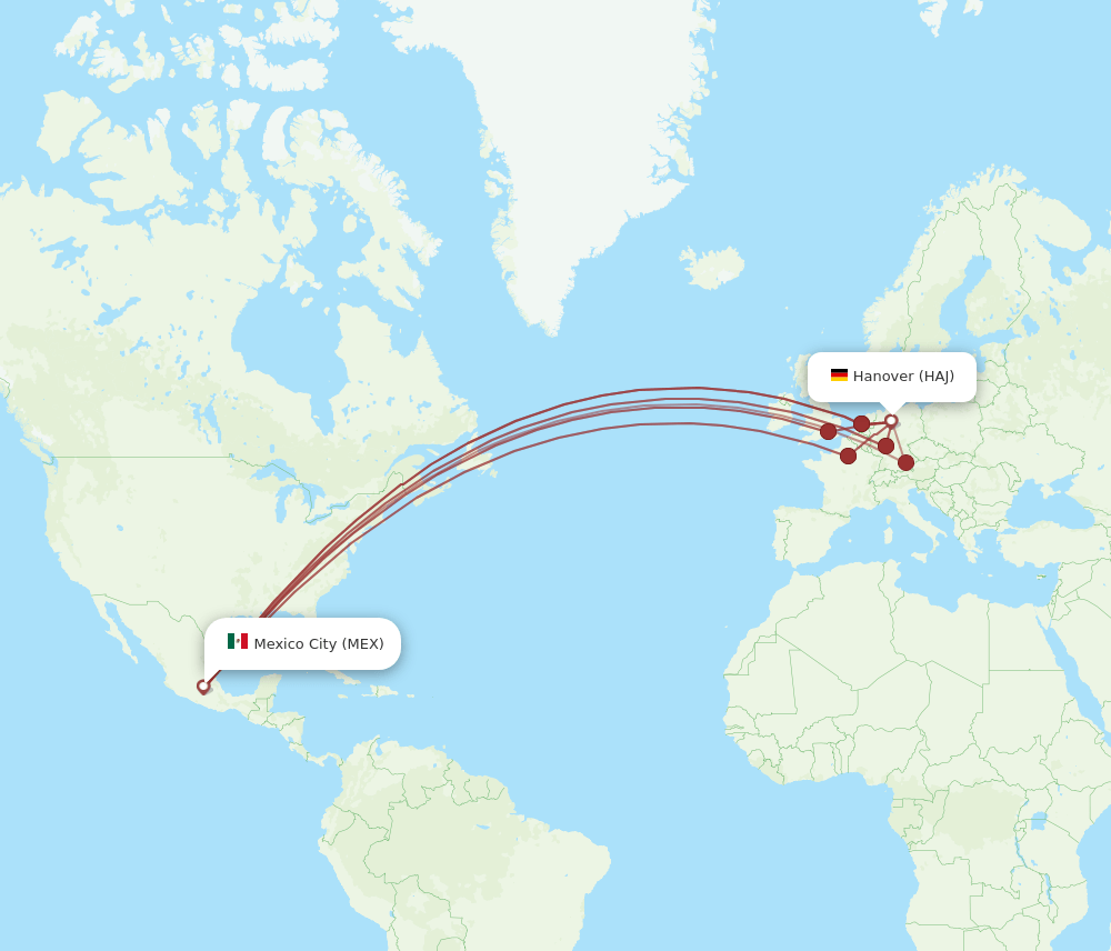 HAJ-MEX flight routes