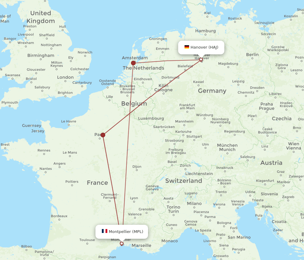 HAJ to MPL flights and routes map