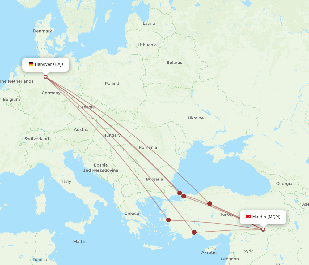 HAJ to MQM flights and routes map