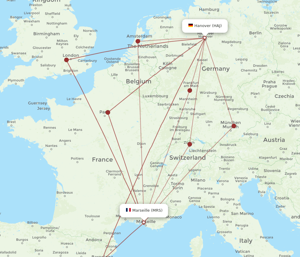 HAJ to MRS flights and routes map