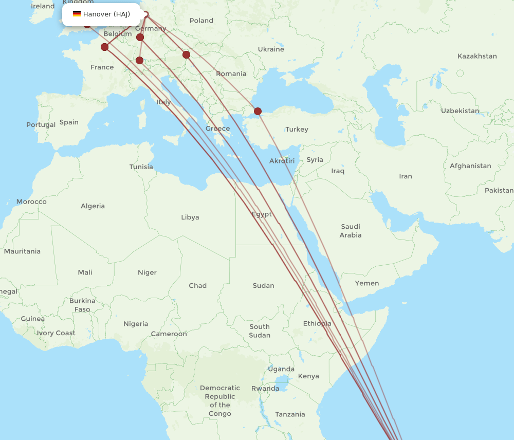 HAJ-MRU flight routes